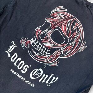 Locos Only Pinstriper Series Skull Faded Black Graphic Tee Mens Size XL Grunge